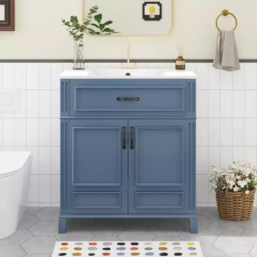 30 Bathroom Vanity Sink Combo Bathroom Storage Cabinet with Drawers Single Sink Bathroom Vanity with Soft Closing Doors Blue