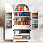 Grand meuble de garde-manger de cuisine cannelé à design arqué avec 8 étagères de porte et 3 étagères réglables