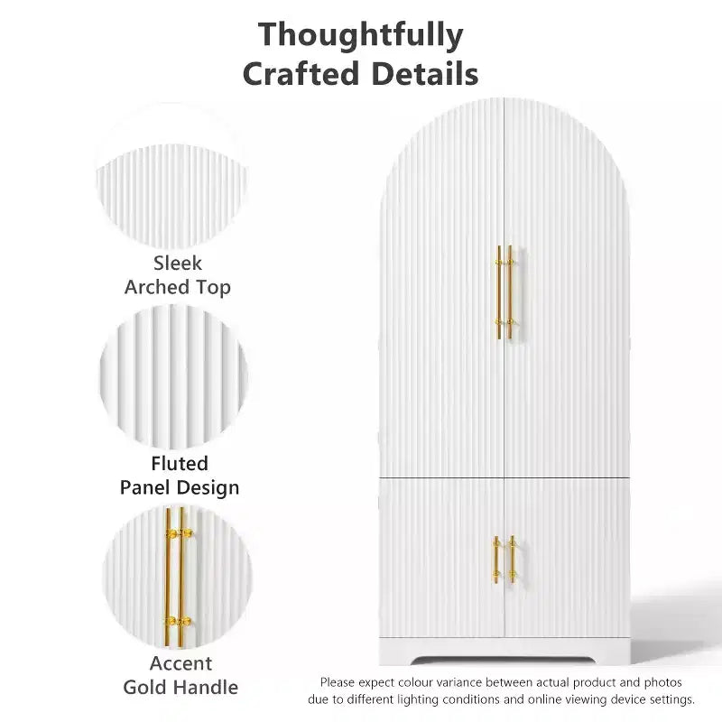 Grand meuble de garde-manger de cuisine cannelé à design arqué avec 8 étagères de porte et 3 étagères réglables