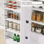 Grand meuble de garde-manger de cuisine cannelé à design arqué avec 8 étagères de porte et 3 étagères réglables