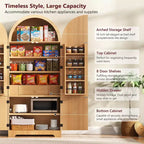 Grand meuble de garde-manger de cuisine cannelé à design arqué avec 8 étagères de porte et 3 étagères réglables