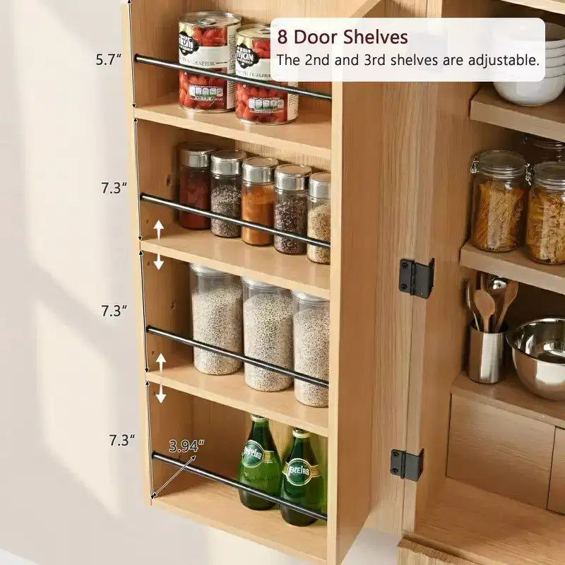 Grand meuble de garde-manger de cuisine cannelé à design arqué avec 8 étagères de porte et 3 étagères réglables