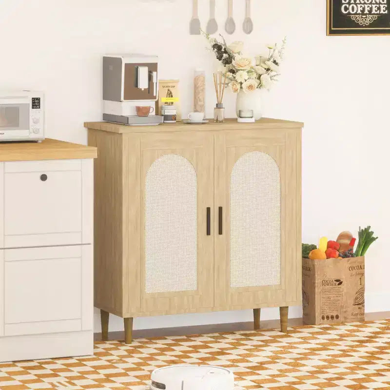 Buffets en rotin avec étagères réglables style ferme