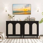 Set of 2 Rattan Sideboard Buffet Cabinets Farmhouse Storage with Adjustable Shelves for Dining/Living Room/Entryway