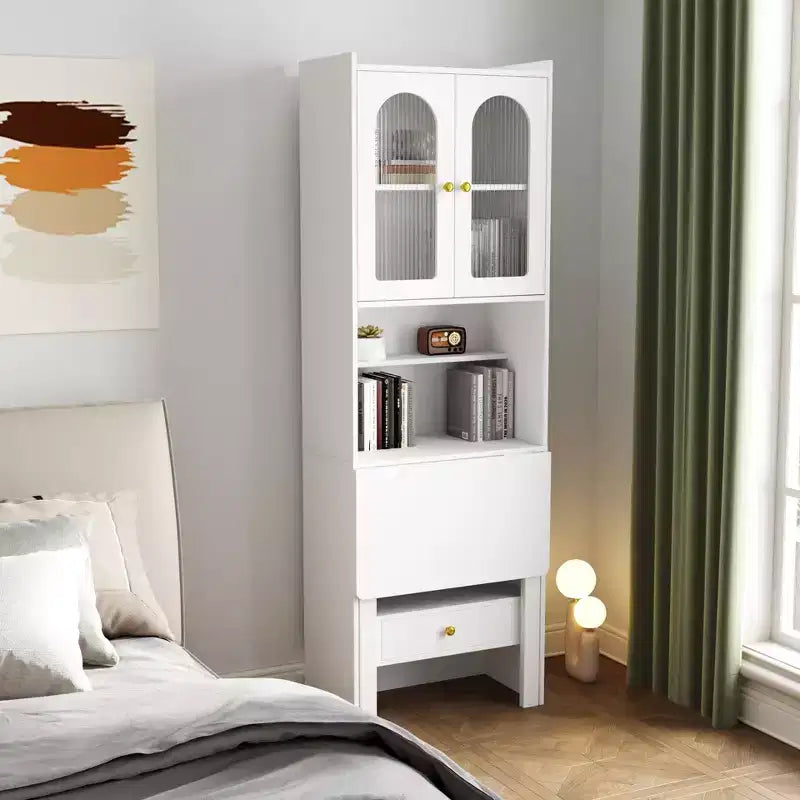 Fold-Out Convertible Writing Table Desk Cabinet with Shelf and Drawer Multi-Function Home Office Workstation White 23.62*13.78*70.87 in