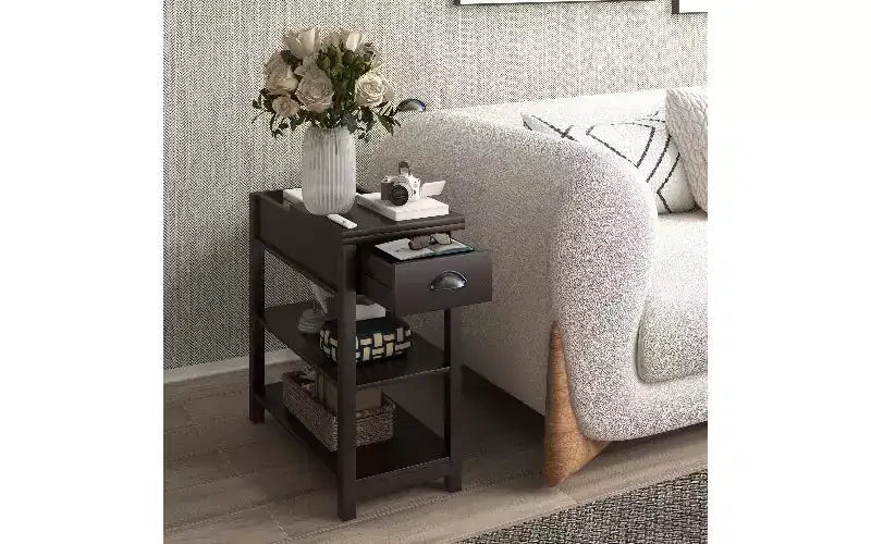 Table d'appoint rétro étroite avec meuble de rangement ouvert à 180° Table de chevet de chambre