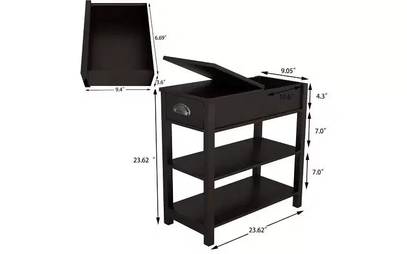 Table d'appoint rétro étroite avec meuble de rangement ouvert à 180° Table de chevet de chambre