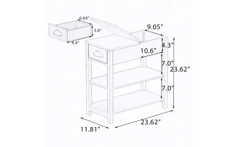 Table d'appoint rétro étroite avec meuble de rangement ouvert à 180° Table de chevet de chambre