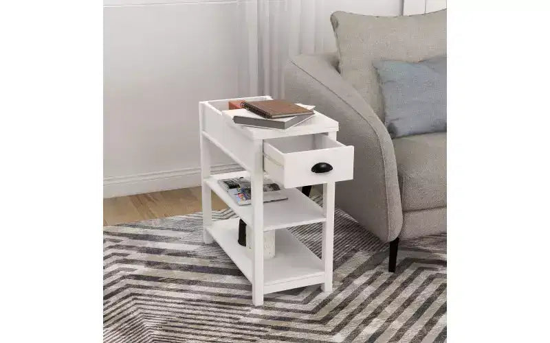 Table d'appoint rétro étroite avec meuble de rangement ouvert à 180° Table de chevet de chambre