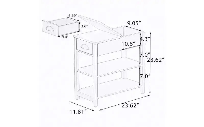 Table d'appoint rétro étroite avec meuble de rangement ouvert à 180° Table de chevet de chambre