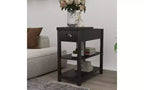 TUYOHW Retro Narrow Side Table with 180 Open Storage Cabinet Bedroom Nightstand with Bottom Shelf Sturdy MDF End Table for Living Room