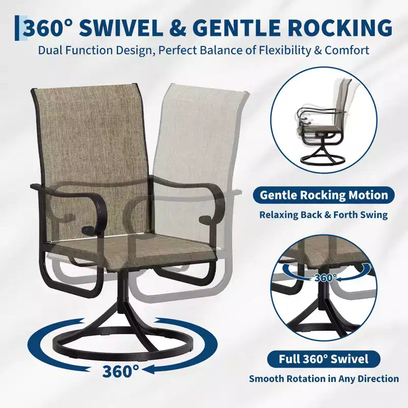 Chaises de salle à manger de patio pivotantes et basculantes haut de gamme, mobilier d'extérieur ergonomique