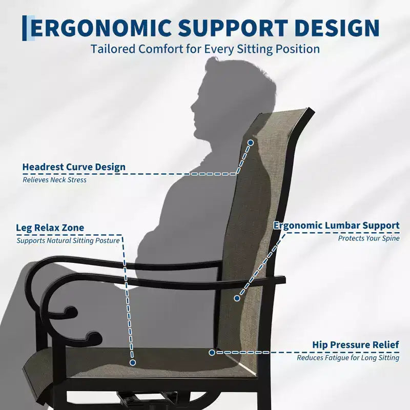 Chaises de salle à manger de patio pivotantes et basculantes haut de gamme, mobilier d'extérieur ergonomique