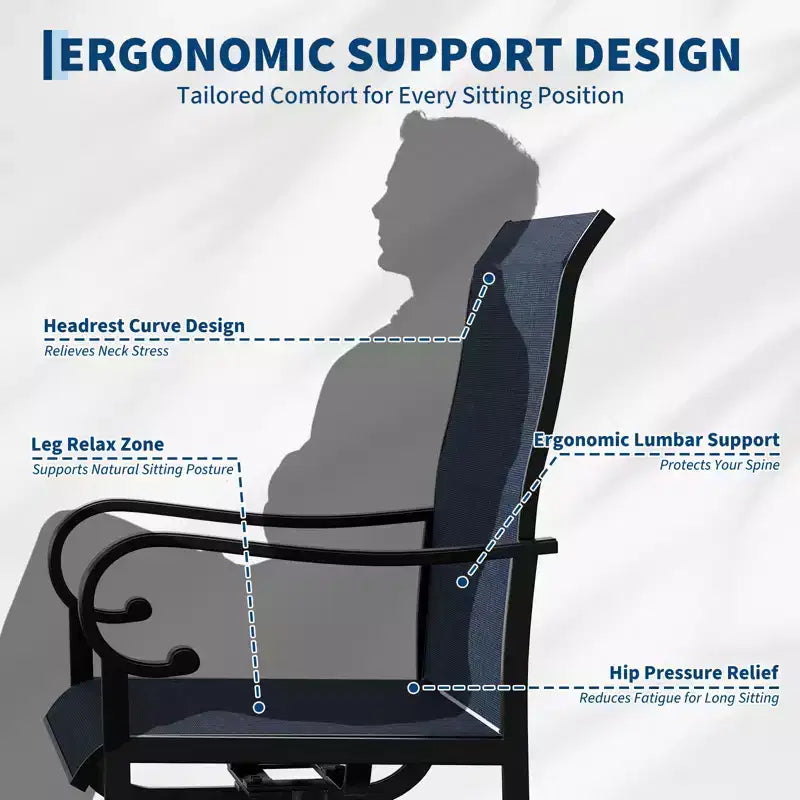 Chaises de salle à manger de patio pivotantes et basculantes haut de gamme, mobilier d'extérieur ergonomique