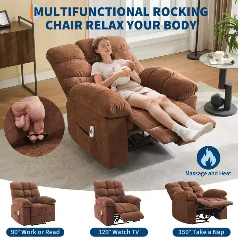 Fauteuil relaxant à bascule avec massage et chauffage télécommandé