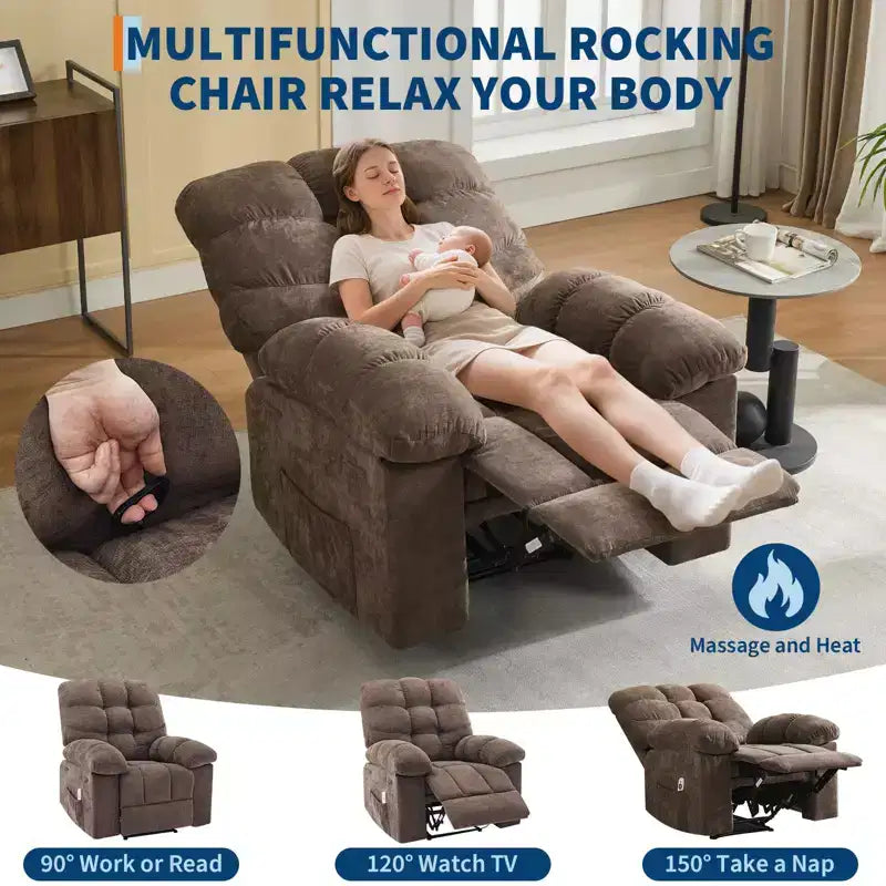Fauteuil relaxant à bascule avec massage et chauffage télécommandé
