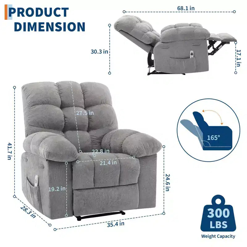 Fauteuil relaxant à bascule avec massage et chauffage télécommandé