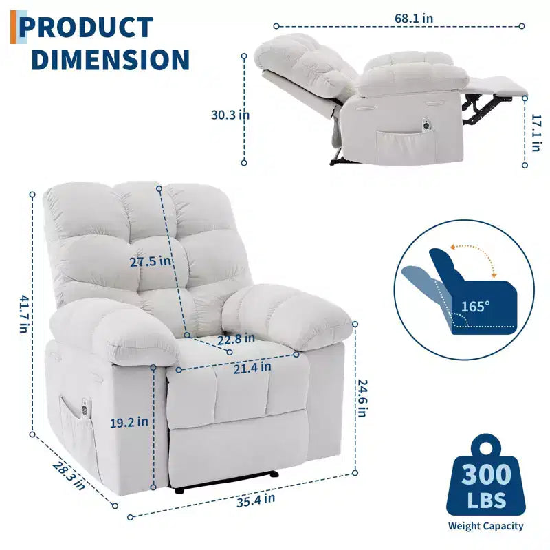 Fauteuil relaxant à bascule avec massage et chauffage télécommandé