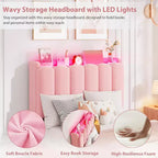 Lit plateforme avec tête de lit de rangement en tissu bouclé pour enfant