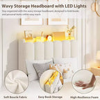 Lit plateforme avec tête de lit de rangement en tissu bouclé pour enfant