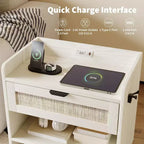 Table de Chevet en Rotin avec Station de Chargement Type-C