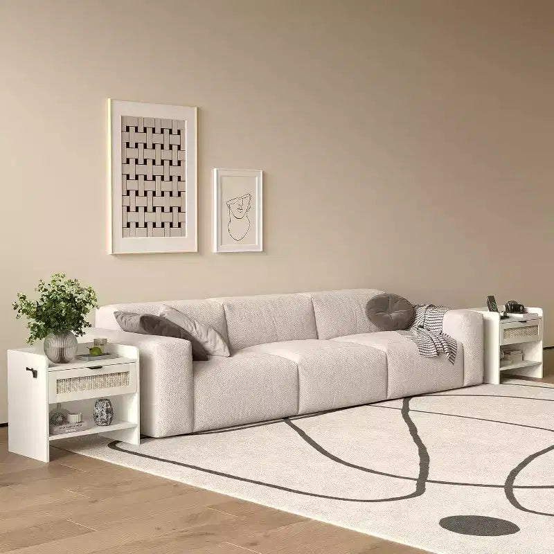 Table de Chevet en Rotin avec Station de Chargement Type-C