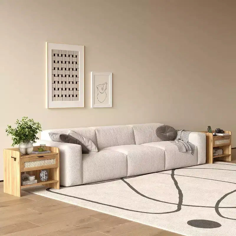 Table de Chevet en Rotin avec Station de Chargement Type-C
