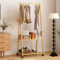 VECELO Freestanding Coat Rack Bamboo Rolling Clothes Rack with 3-Tier Storage & A-Frame Stability Mobile Garment Organizer for Bedroom & Entryway