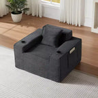 Fauteuil simple en velours côtelé moderne avec porte-gobelet, siège profond et confortable