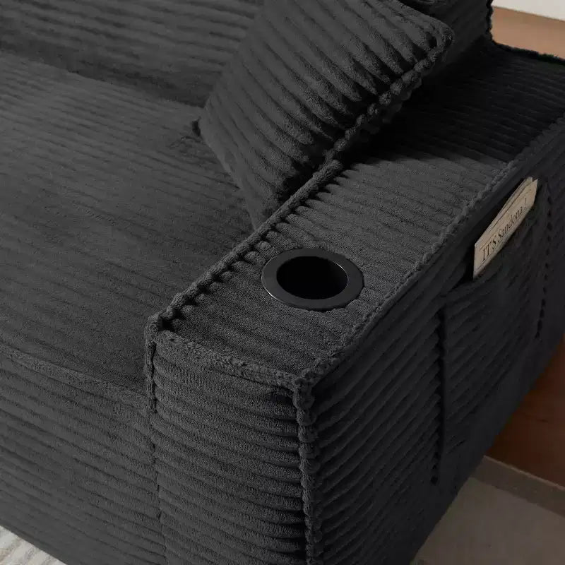 Fauteuil simple en velours côtelé moderne avec porte-gobelet, siège profond et confortable