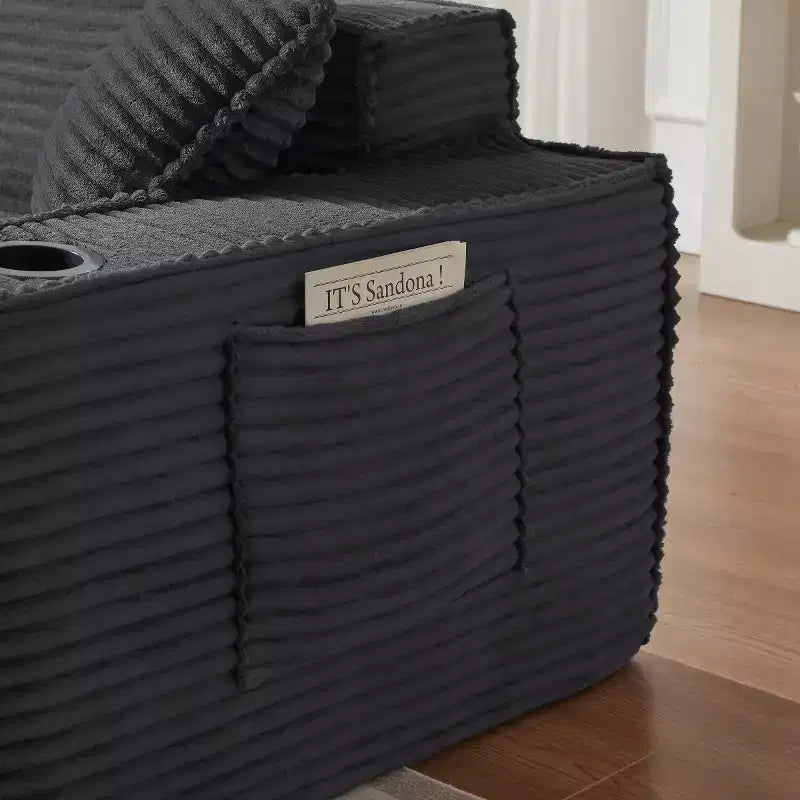 Fauteuil simple en velours côtelé moderne avec porte-gobelet, siège profond et confortable