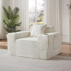 Fauteuil simple en velours côtelé moderne avec porte-gobelet, siège profond et confortable
