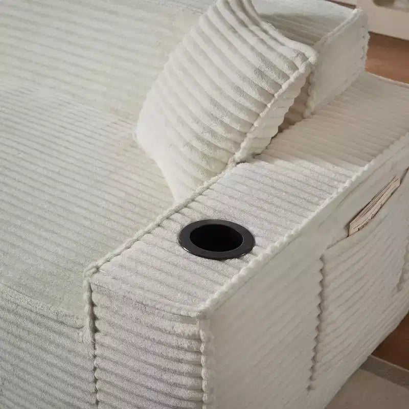 Fauteuil simple en velours côtelé moderne avec porte-gobelet, siège profond et confortable