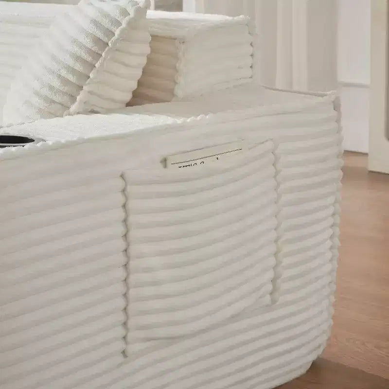 Fauteuil simple en velours côtelé moderne avec porte-gobelet, siège profond et confortable