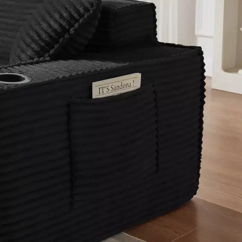 Fauteuil simple en velours côtelé moderne avec porte-gobelet, siège profond et confortable