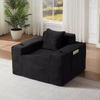 Modern Corduroy Single-Seat Sofa with Cup Holder Comfy Deep Seat Chair for Compact Living Rooms Apartments and Offices-Panipeachy