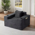 Fauteuil simple en velours côtelé moderne avec porte-gobelet, siège profond et confortable