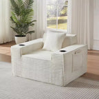 Fauteuil simple en velours côtelé moderne avec porte-gobelet, siège profond et confortable