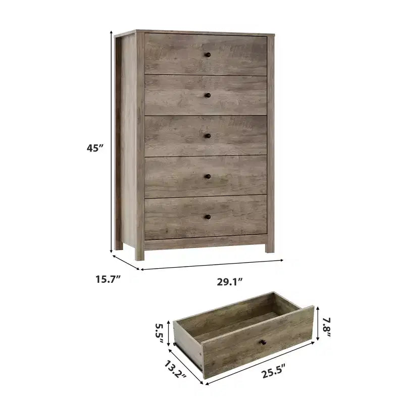 Commode à 5 tiroirs en bois pour chambre à coucher, style moderne et simple