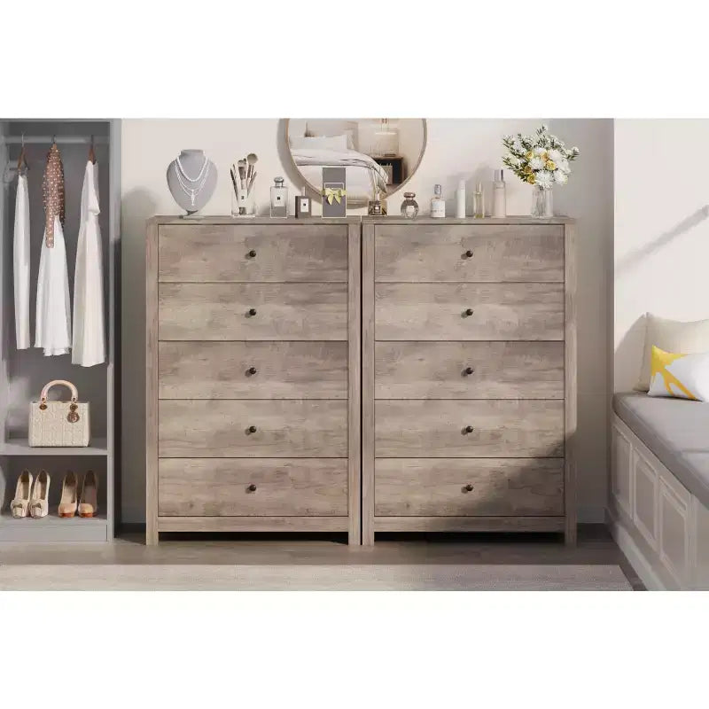 Commode à 5 tiroirs en bois pour chambre à coucher, style moderne et simple