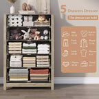 Commode à 5 tiroirs en bois pour chambre à coucher, style moderne et simple