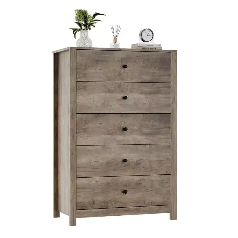 Commode à 5 tiroirs en bois pour chambre à coucher, style moderne et simple