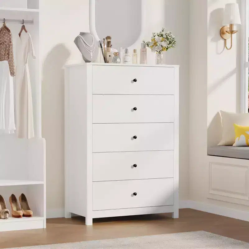 Commode à 5 tiroirs en bois pour chambre à coucher, style moderne et simple