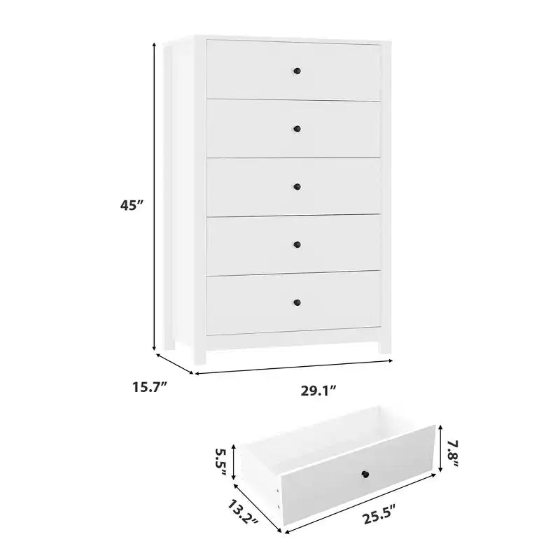 Commode à 5 tiroirs en bois pour chambre à coucher, style moderne et simple