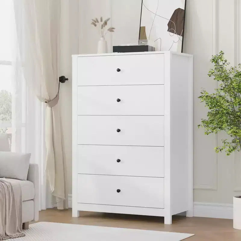 Commode à 5 tiroirs en bois pour chambre à coucher, style moderne et simple
