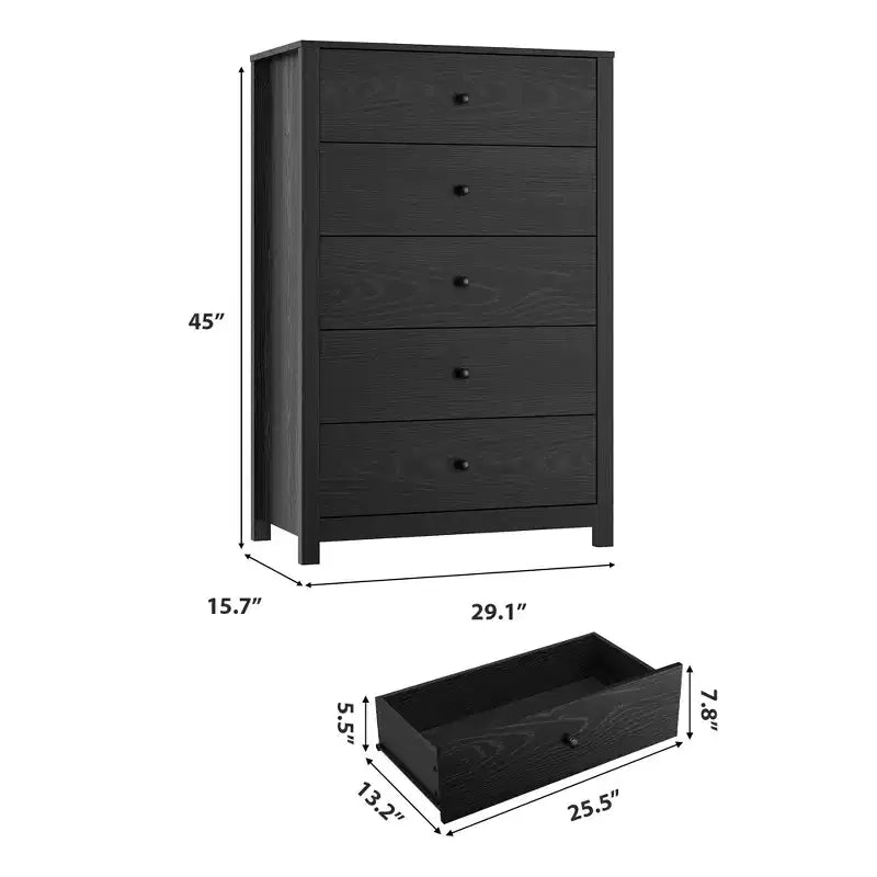 Commode à 5 tiroirs en bois pour chambre à coucher, style moderne et simple