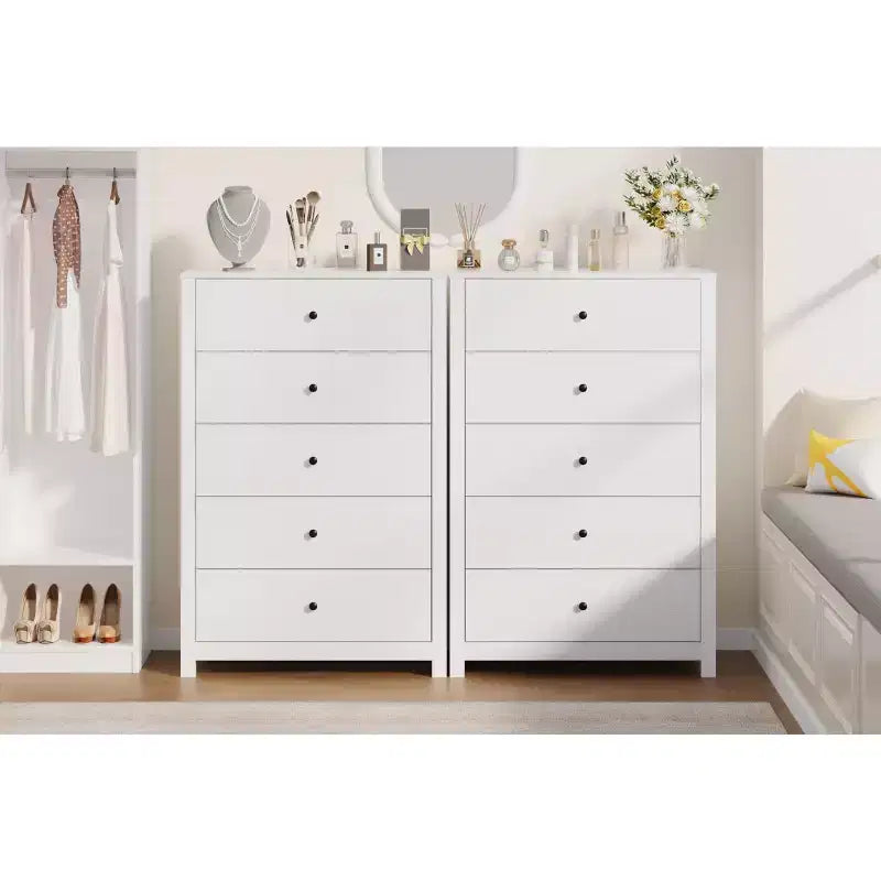 Commode à 5 tiroirs en bois pour chambre à coucher, style moderne et simple