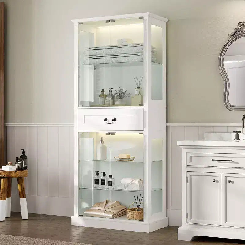 Armoire de salle de bain haute sur pied avec LED 7 couleurs et verre trempé
