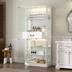 Armoire de salle de bain haute sur pied avec LED 7 couleurs et verre trempé