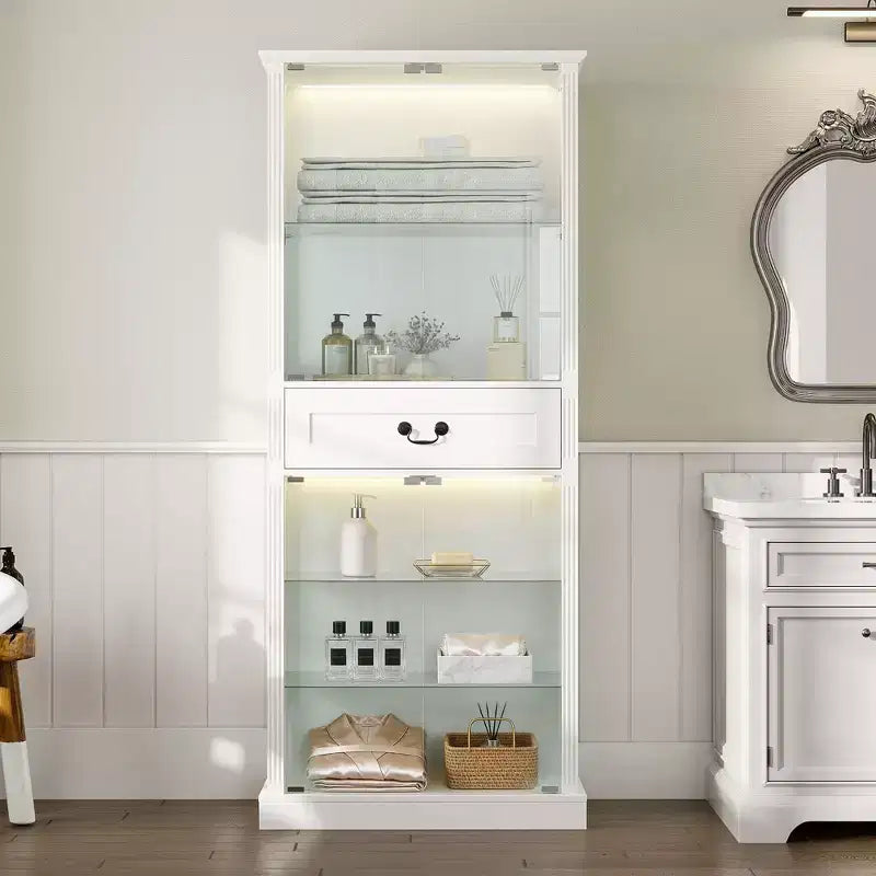 Armoire de salle de bain haute sur pied avec LED 7 couleurs et verre trempé